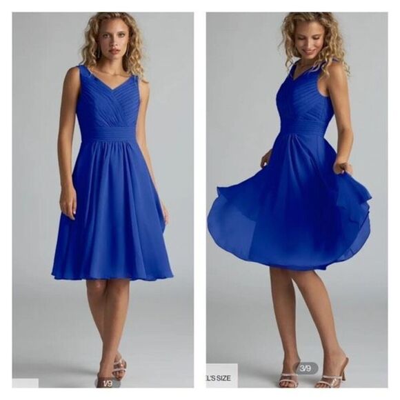 AZAZIE GRACE Royal Blue A-Line Pleated Chiffon Dress Size 6 Bridesmaid Wedding - Picture 4 of 10